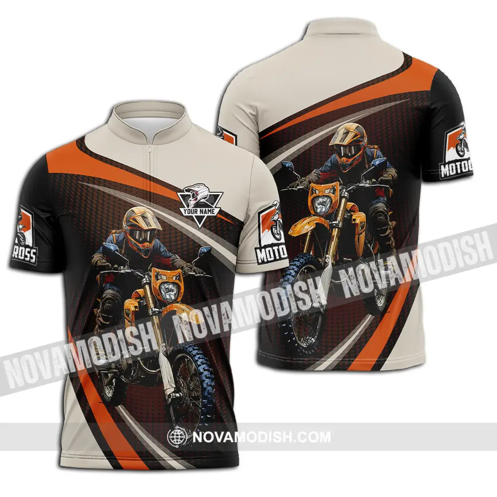 Unisex Shirt - Custom Name Motocross Shirt Racing Player Zipper Polo Shirt / S T-shirt