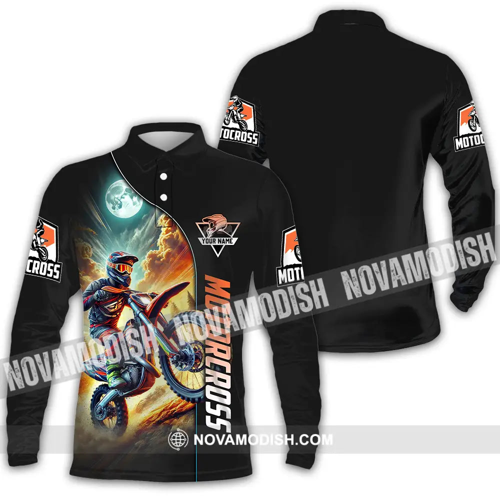 Unisex Shirt - Custom Name Motocross Shirt Racing Sky Long Sleeve Polo / S T-shirt