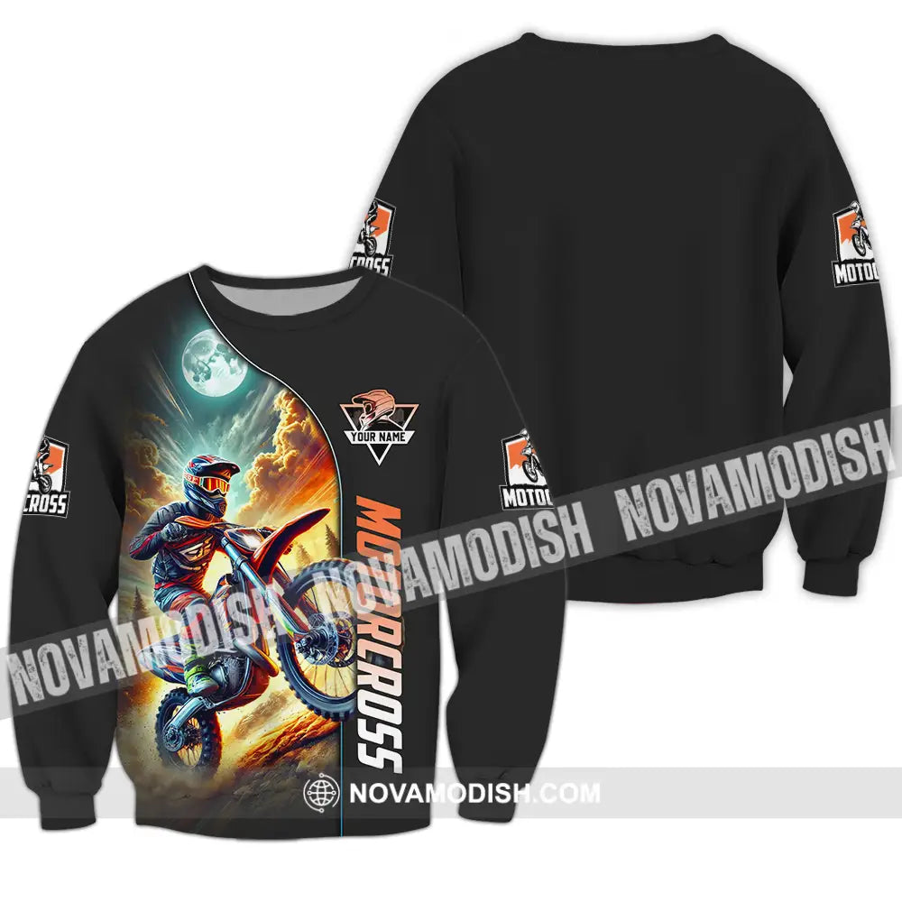 Unisex Shirt - Custom Name Motocross Shirt Racing Sky Long Sleeve / S T-shirt