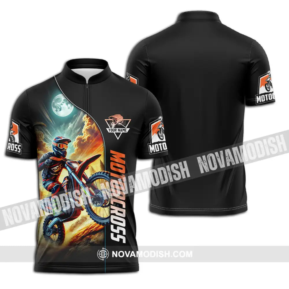 Unisex Shirt - Custom Name Motocross Shirt Racing Sky Zipper Polo Shirt / S T-shirt
