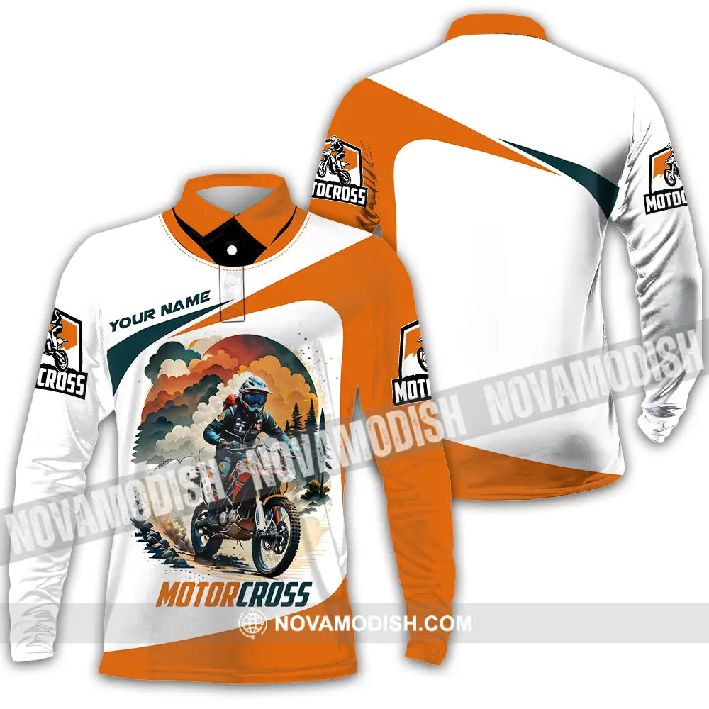 Unisex Shirt - Custom Name Motocross Sport Shirt Cross The Forest Long Sleeve Polo / S T-shirt