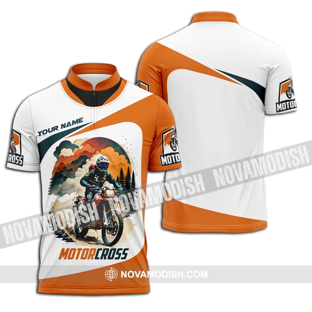 Unisex Shirt - Custom Name Motocross Sport Shirt Cross The Forest Zipper Polo Shirt / S T-shirt