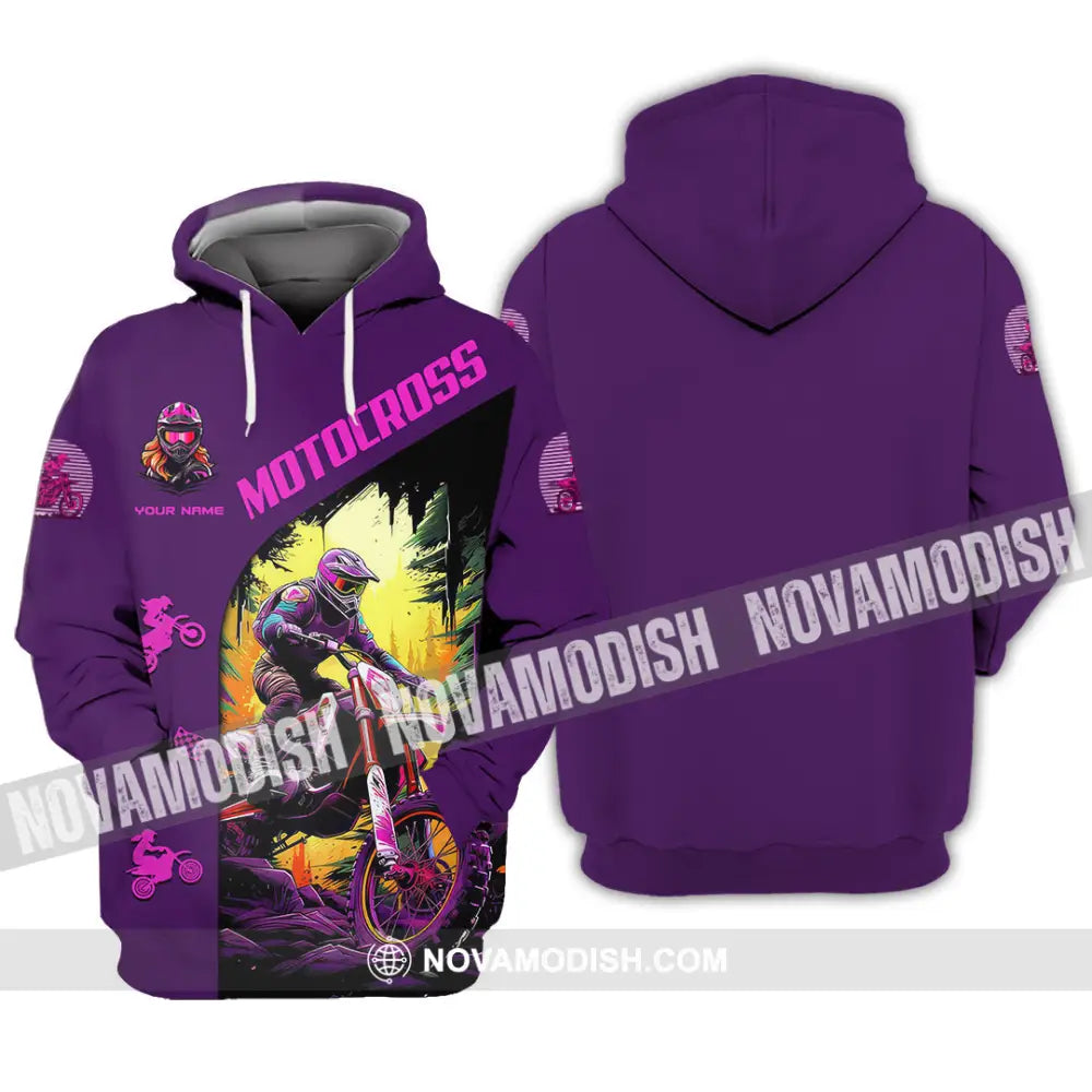 Unisex Shirt - Custom Name Motocross Sport Shirt Purple Hoodie / S T-shirt