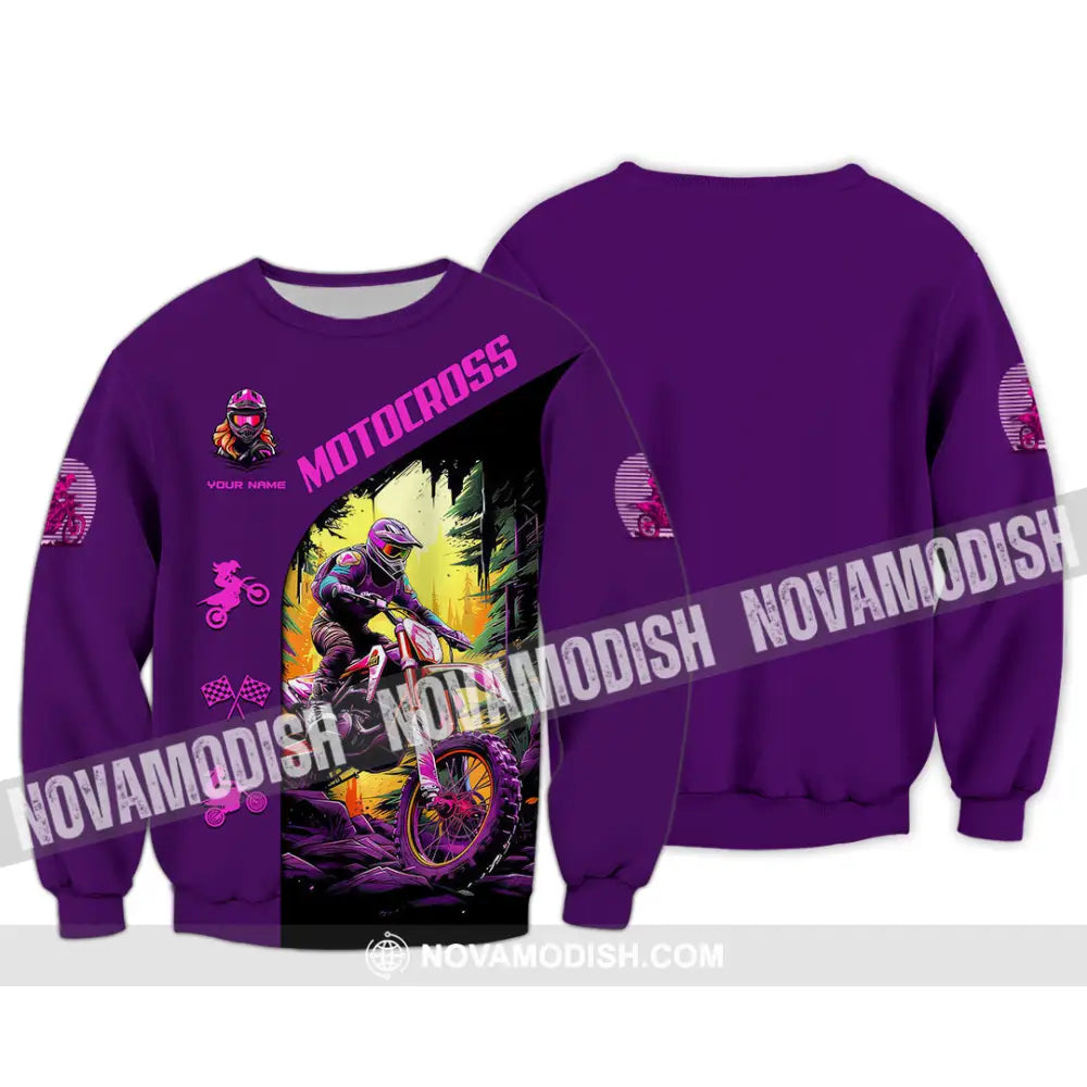 Unisex Shirt - Custom Name Motocross Sport Shirt Purple Long Sleeve / S T-shirt