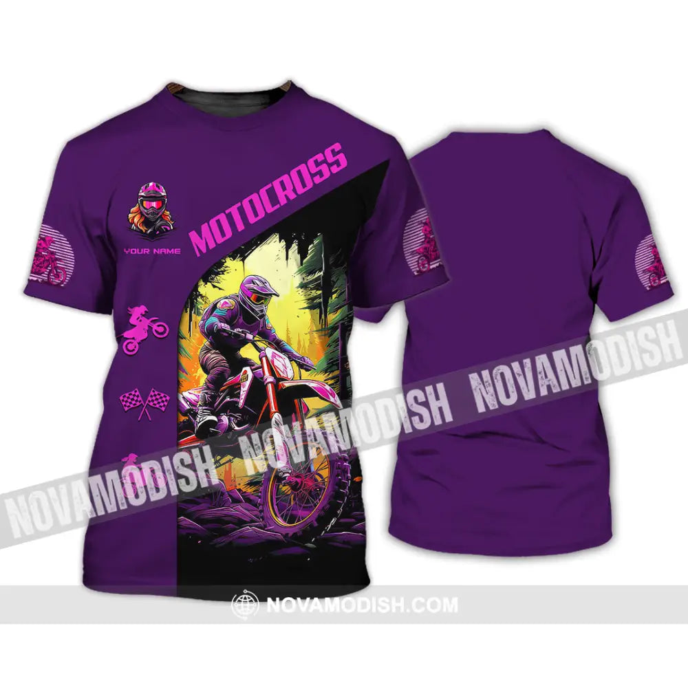 Unisex Shirt - Custom Name Motocross Sport Shirt Purple T-Shirt / S T-shirt
