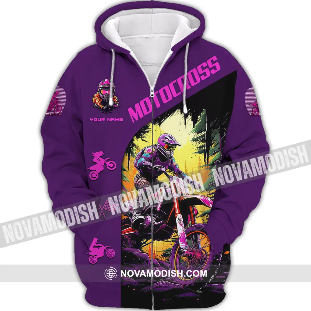 Unisex Shirt - Custom Name Motocross Sport Shirt Purple Zipper Hoodie / S T-shirt