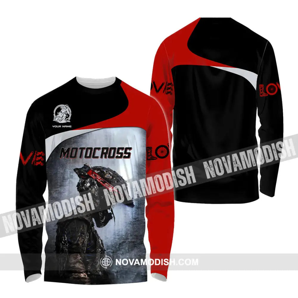 Unisex Shirt - Custom Name Motocross Sport Shirt Sporty Human Long Sleeve Shirt / S T-shirt