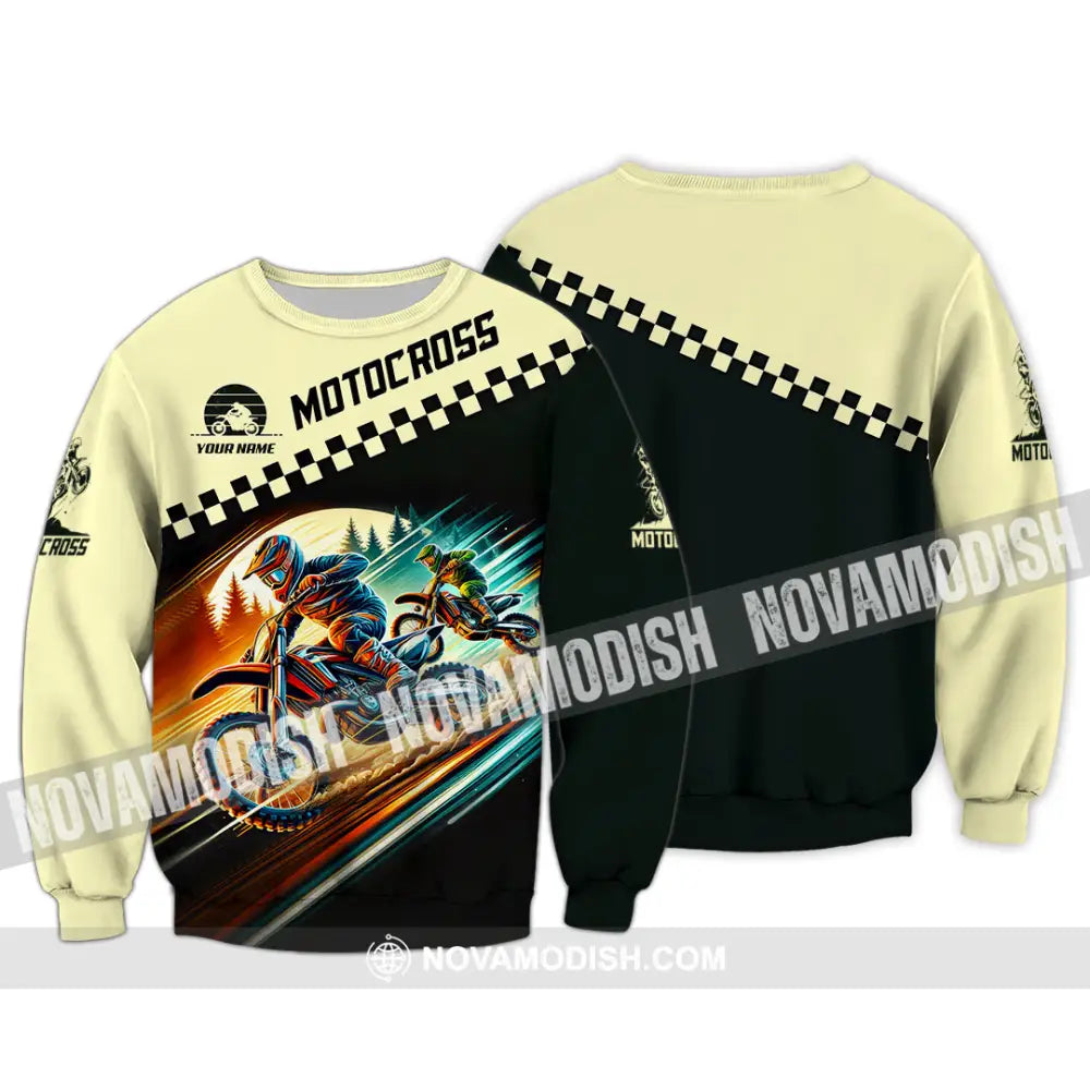 Unisex Shirt Custom Name Motocross T-Shirt Motorcycle Racing Hoodie Long Sleeve Gift For Lovers / S