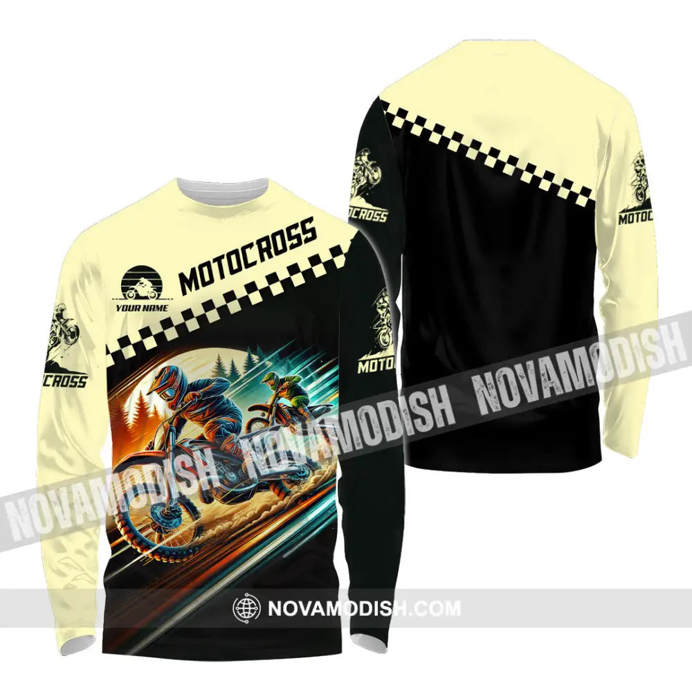 Unisex Shirt Custom Name Motocross T-Shirt Motorcycle Racing Hoodie Long Sleeve Gift For Lovers / S