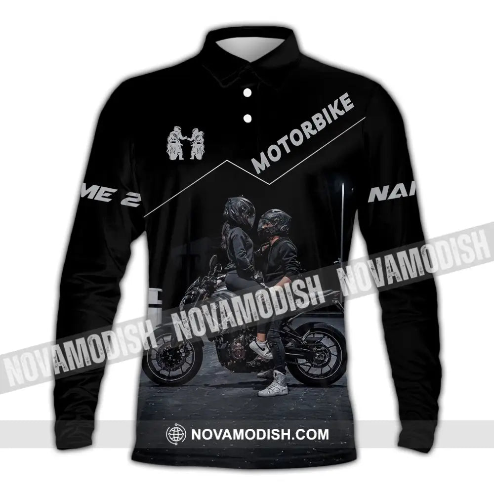 Unisex Shirt Custom Name Motorbike Couple Love T-Shirt Long Sleeve Polo / S T-Shirt