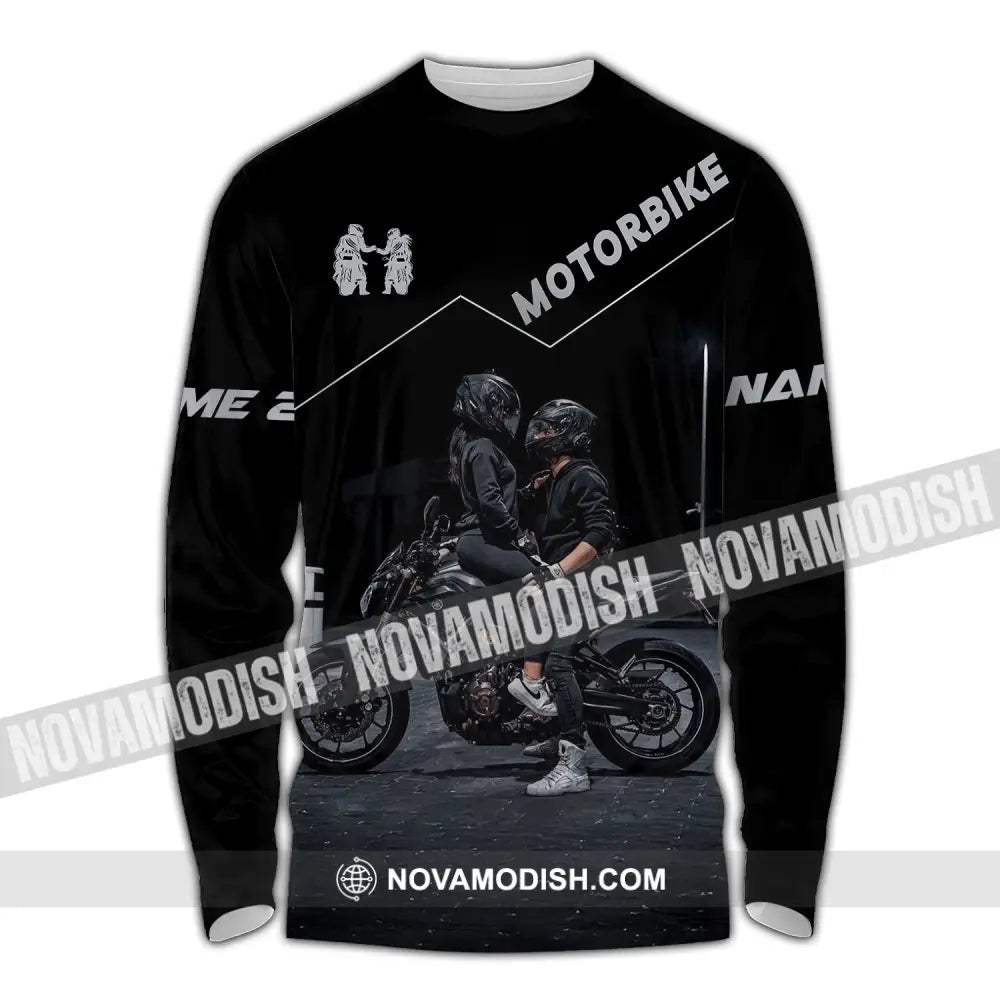 Unisex Shirt Custom Name Motorbike Couple Love T-Shirt Long Sleeve / S T-Shirt