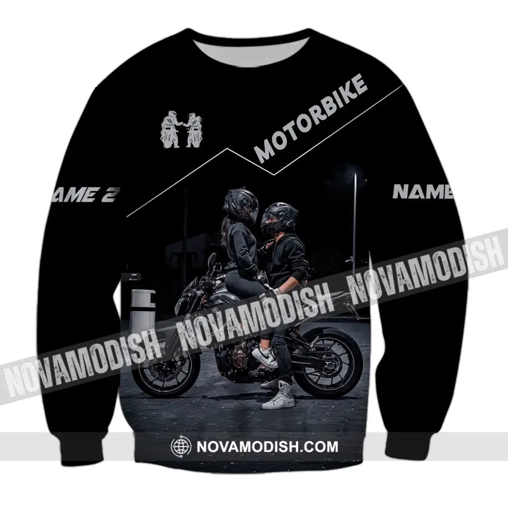 Unisex Shirt Custom Name Motorbike Couple Love T-Shirt Long Sleeve / S T-Shirt