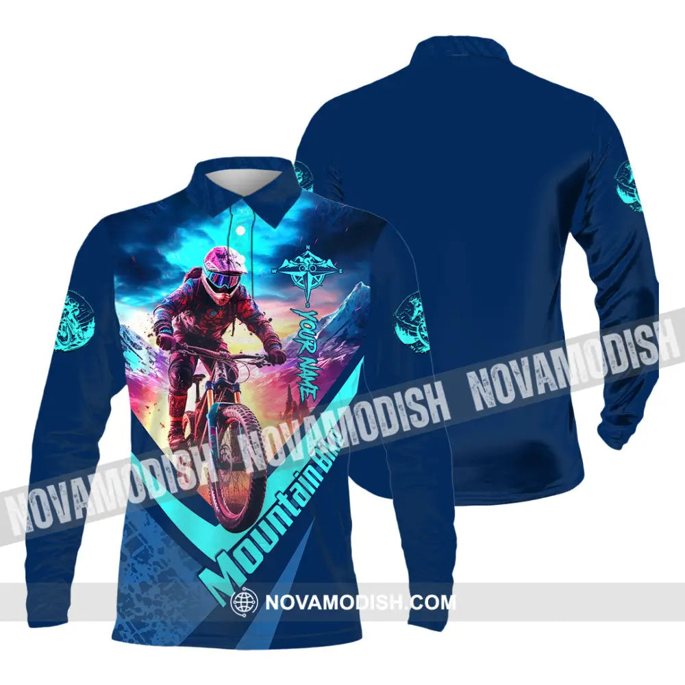 Unisex Shirt - Custom Name Mountain Bike Shirt Mountain Biker Long Sleeve Polo / S T-shirt