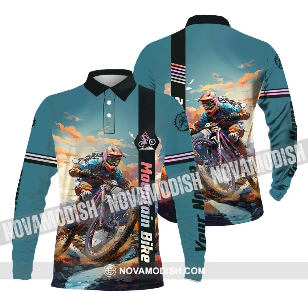 Unisex Shirt - Custom Name Mountain Bike Shirt Biker Long Sleeve Polo / S T-shirt