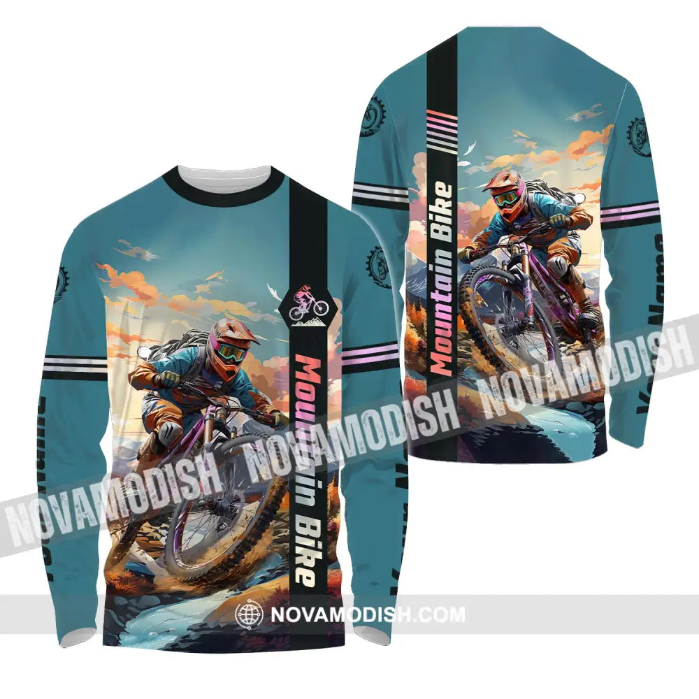 Unisex Shirt - Custom Name Mountain Bike Shirt Biker Long Sleeve Shirt / S T-shirt