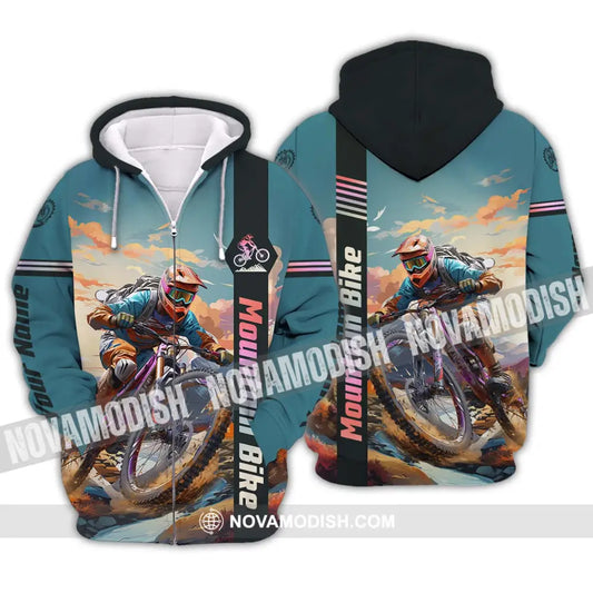 Unisex Shirt - Custom Name Mountain Bike Shirt Biker Zipper Hoodie / S T-shirt