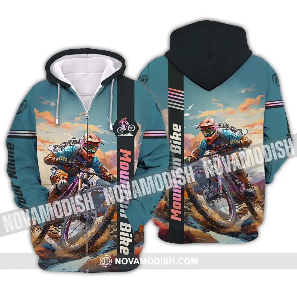 Unisex Shirt - Custom Name Mountain Bike Shirt Biker Zipper Hoodie / S T-shirt