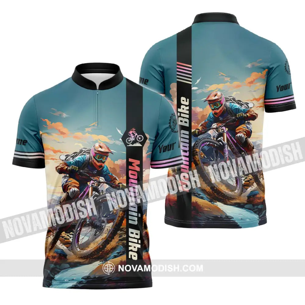 Unisex Shirt - Custom Name Mountain Bike Shirt Biker Zipper Polo Shirt / S T-shirt
