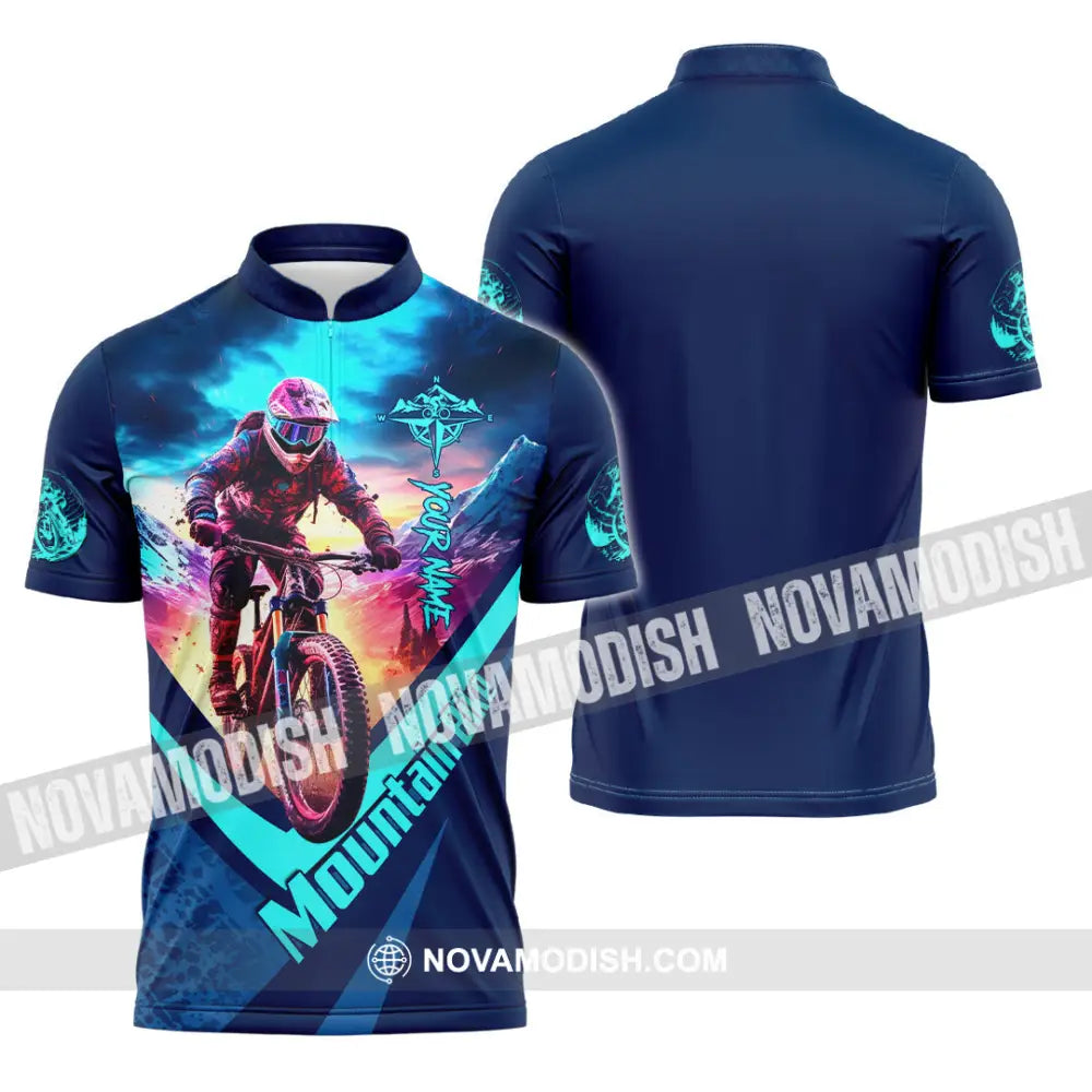 Unisex Shirt - Custom Name Mountain Bike Shirt Mountain Biker Zipper Polo Shirt / S T-shirt