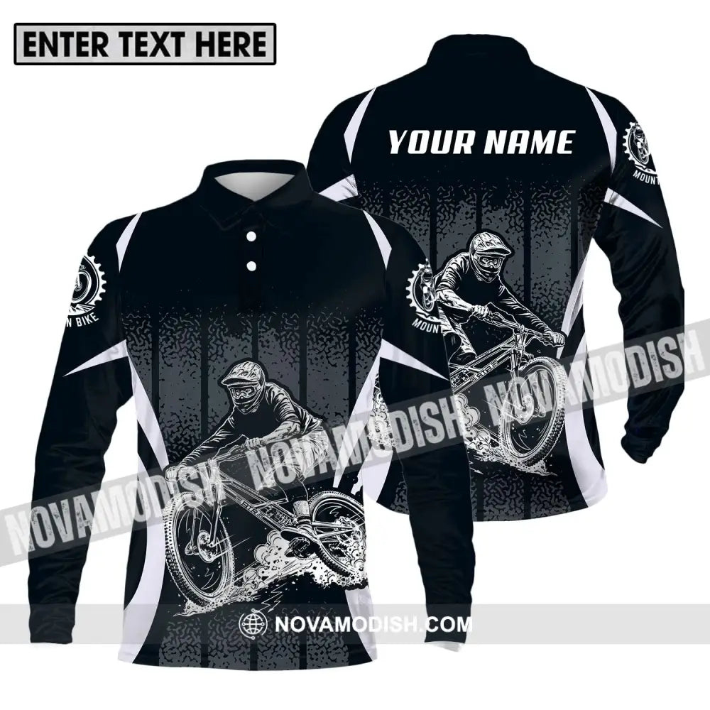 Unisex Shirt - Custom Name Mountain Bike Shirt Black Biker Long Sleeve Polo / S T-shirt
