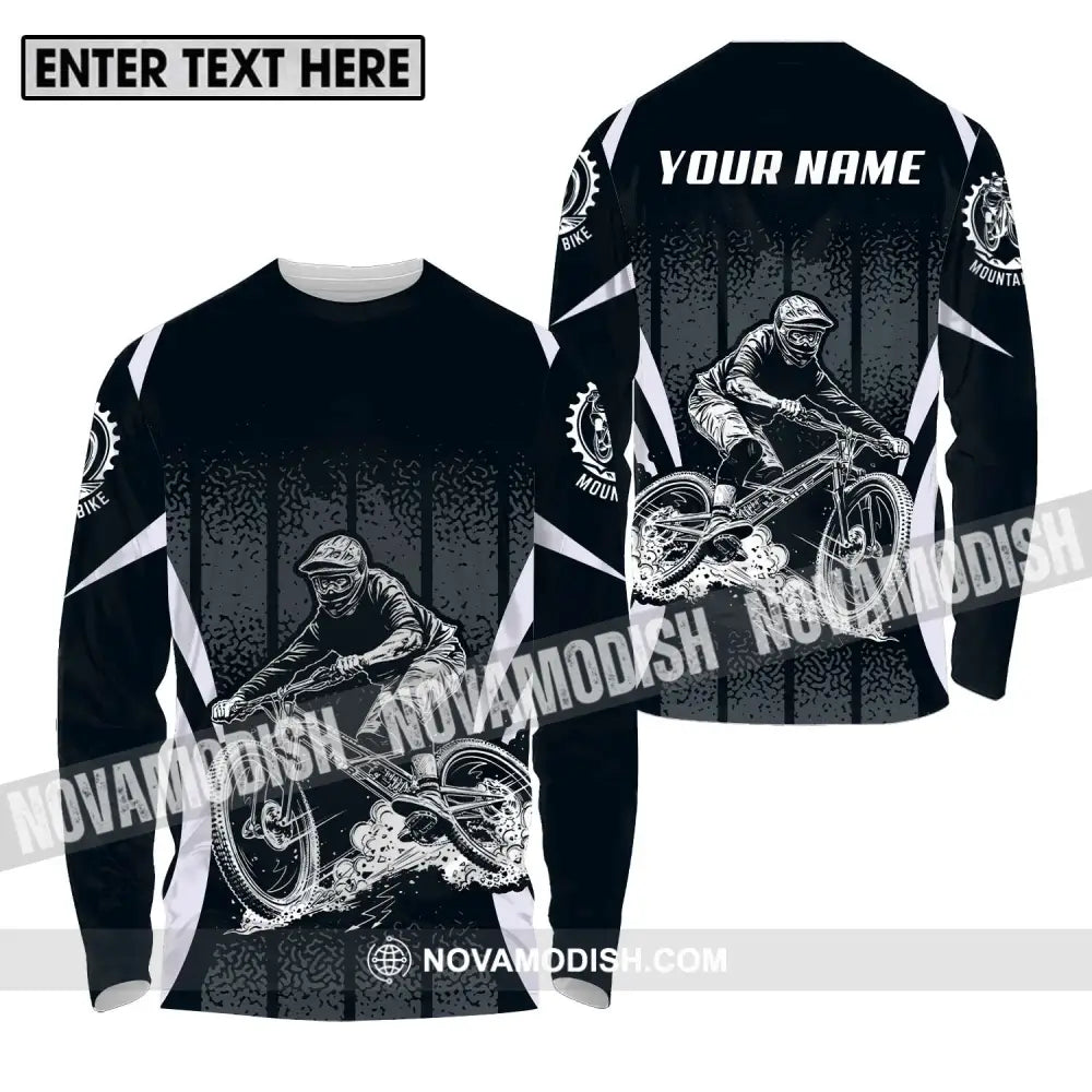 Unisex Shirt - Custom Name Mountain Bike Shirt Black Biker Long Sleeve Shirt / S T-shirt