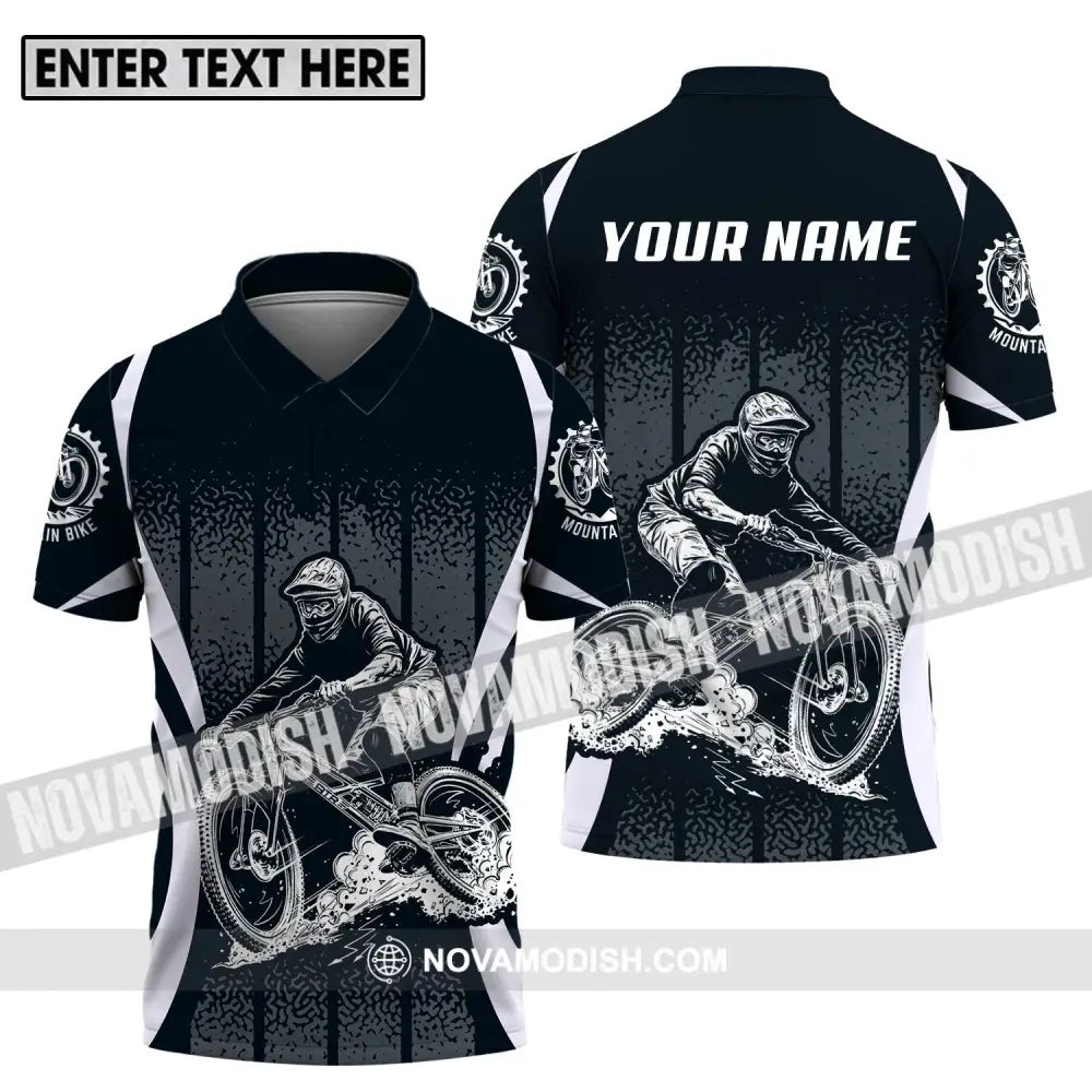 Unisex Shirt - Custom Name Mountain Bike Shirt Black Biker Polo Shirt / S T-shirt