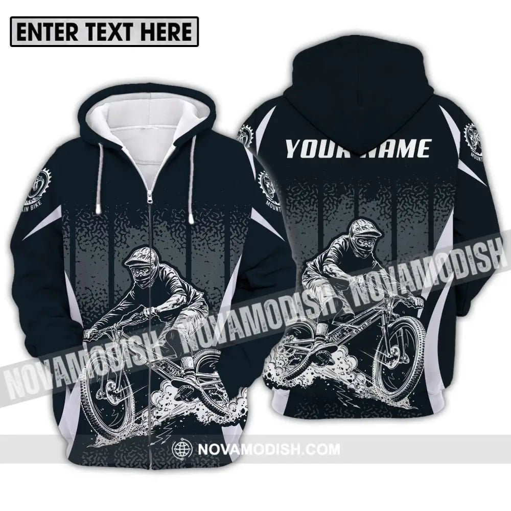 Unisex Shirt - Custom Name Mountain Bike Shirt Black Biker Zipper Hoodie / S T-shirt