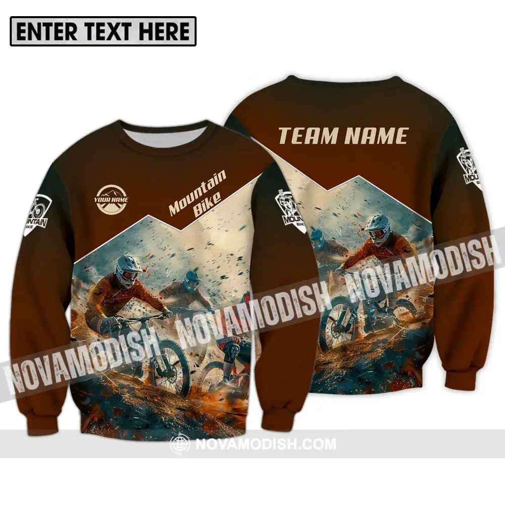 Unisex Shirt - Custom Name Mountain Bike Shirt Brown Biker Long Sleeve / S T-shirt