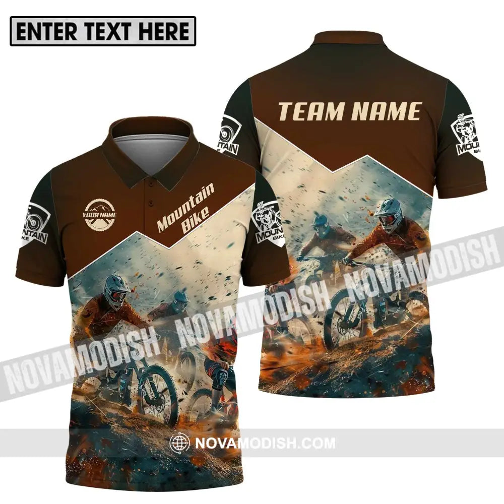 Unisex Shirt - Custom Name Mountain Bike Shirt Brown Biker Polo Shirt / S T-shirt