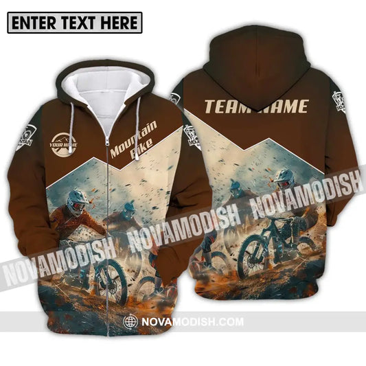 Unisex Shirt - Custom Name Mountain Bike Shirt Brown Biker Zipper Hoodie / S T-shirt