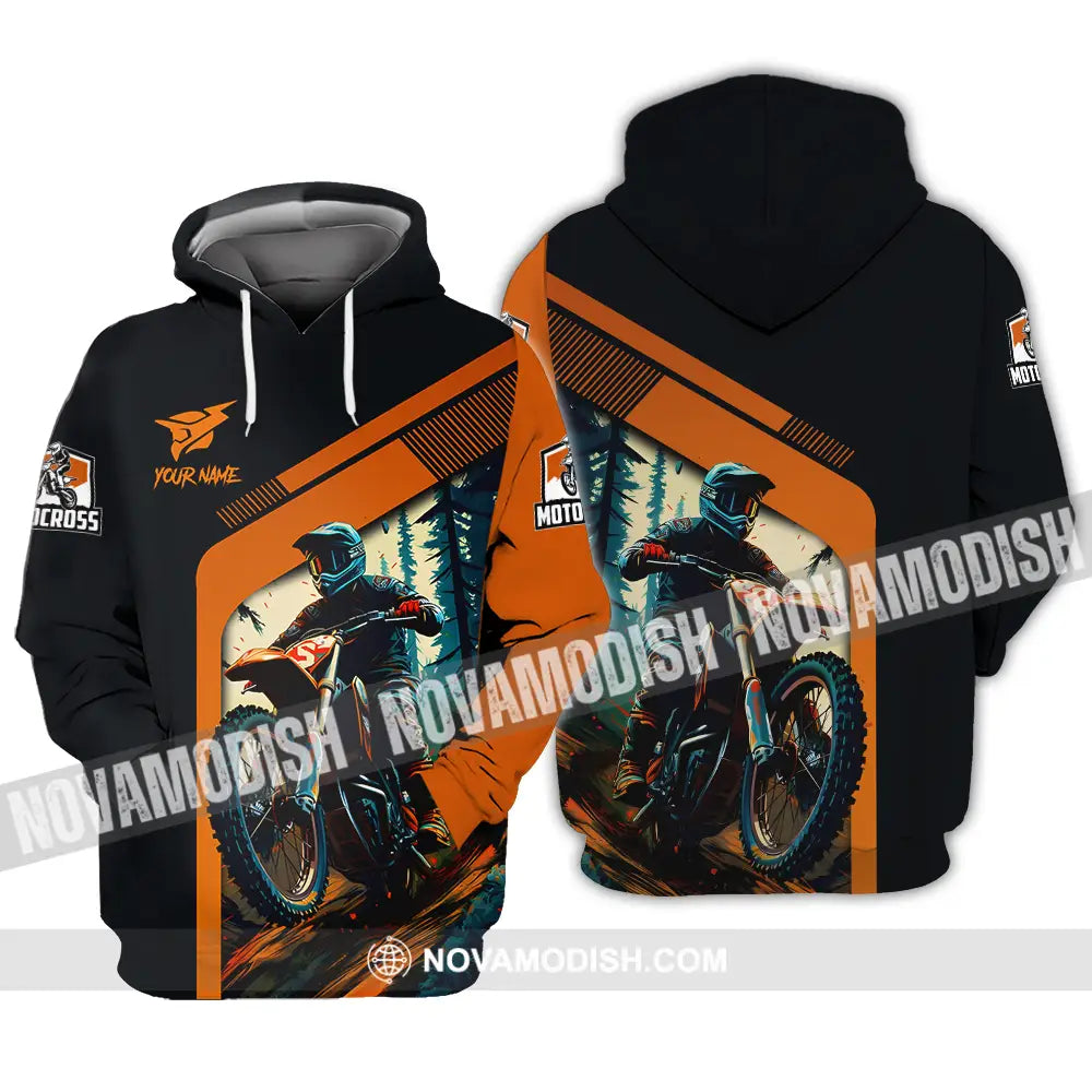 Unisex Shirt - Custom Name Mountain Bike Shirt For Player Black Orange Hoodie / S T-shirt