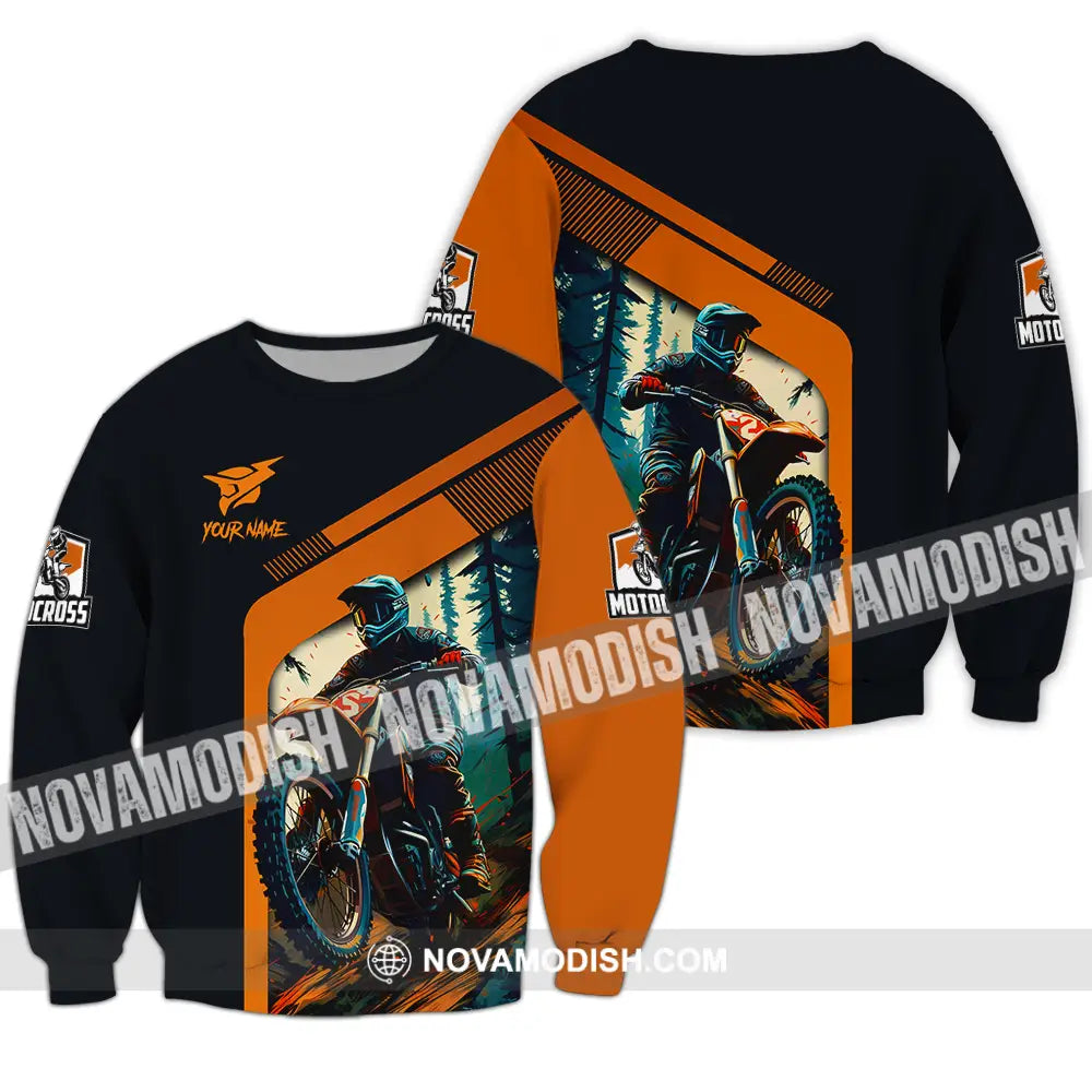 Unisex Shirt - Custom Name Mountain Bike Shirt For Player Black Orange Long Sleeve / S T-shirt