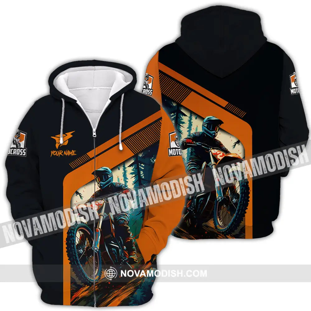 Unisex Shirt - Custom Name Mountain Bike Shirt For Player Black Orange Zipper Hoodie / S T-shirt