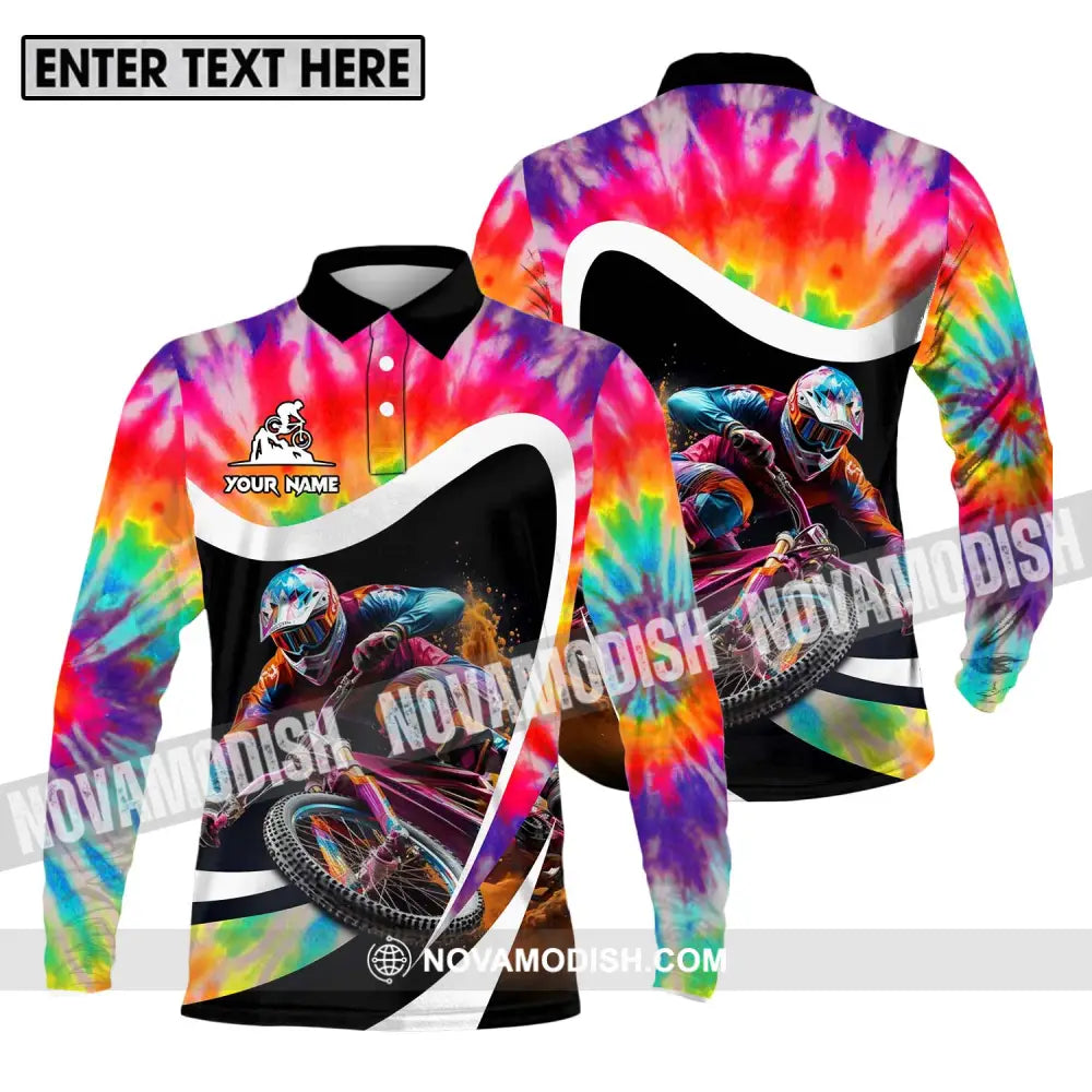 Unisex Shirt - Custom Name Mountain Bike Shirt For Player Colourful Long Sleeve Polo / S T-shirt