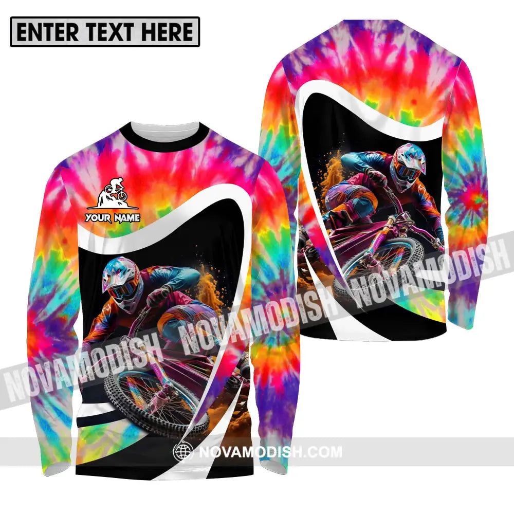 Unisex Shirt - Custom Name Mountain Bike Shirt For Player Colourful Long Sleeve Shirt / S T-shirt
