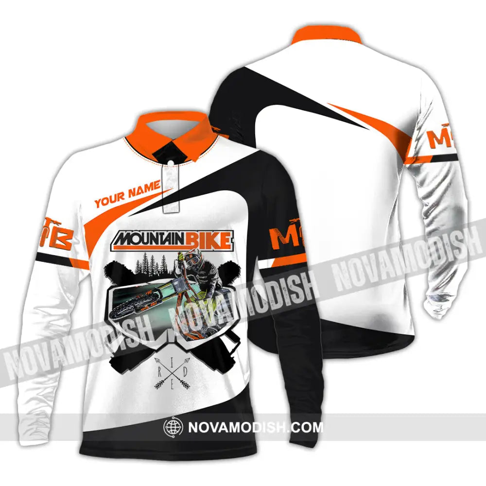 Unisex Shirt - Custom Name Mountain Bike Shirt For Player Cool Icon Long Sleeve Polo / S T-shirt