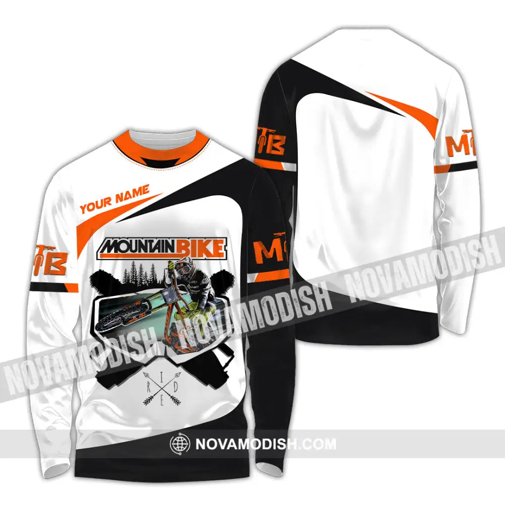 Unisex Shirt - Custom Name Mountain Bike Shirt For Player Cool Icon Long Sleeve Shirt / S T-shirt