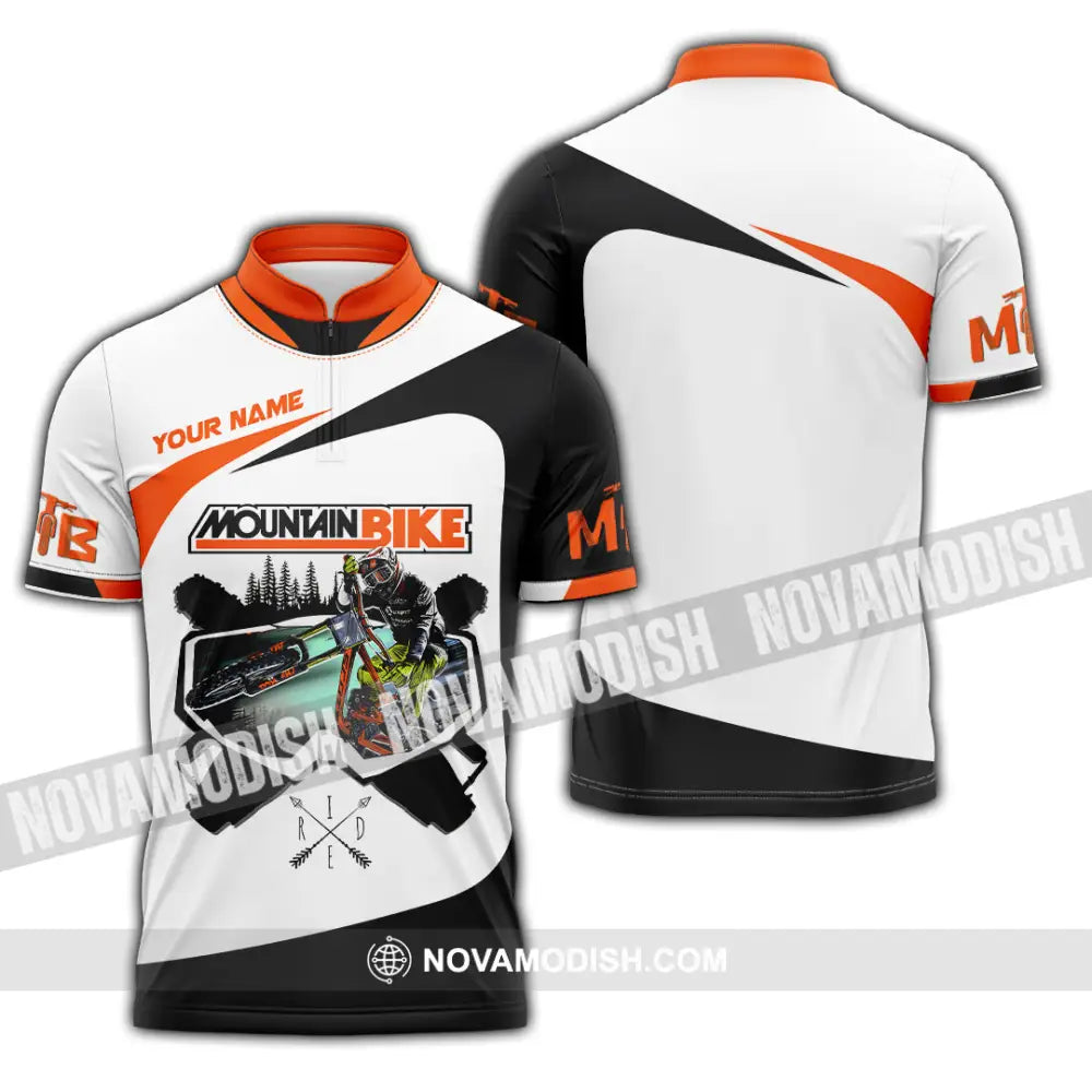 Unisex Shirt - Custom Name Mountain Bike Shirt For Player Cool Icon Zipper Polo Shirt / S T-shirt