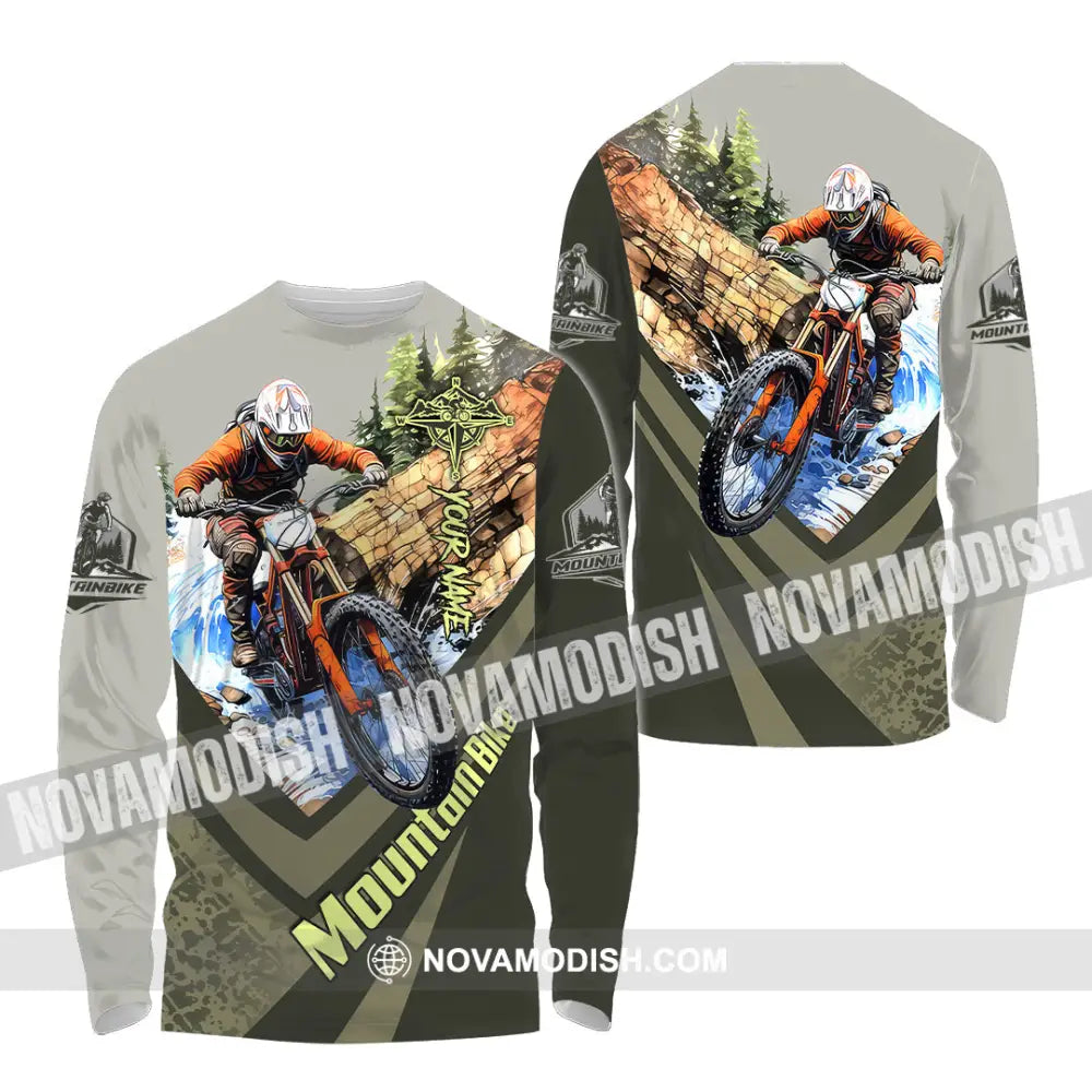 Unisex Shirt - Custom Name Mountain Bike Shirt For Player Forest Icon Long Sleeve Shirt / S T-shirt
