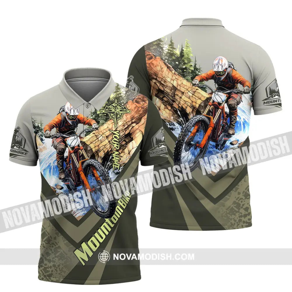Unisex Shirt - Custom Name Mountain Bike Shirt For Player Forest Icon Polo Shirt / S T-shirt