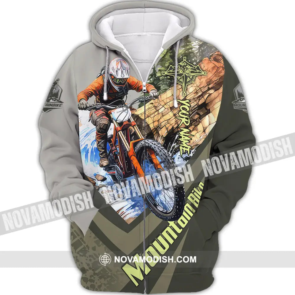 Unisex Shirt - Custom Name Mountain Bike Shirt For Player Forest Icon Zipper Hoodie / S T-shirt