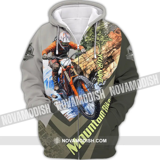 Unisex Shirt - Custom Name Mountain Bike Shirt For Player Forest Icon Zipper Hoodie / S T-shirt