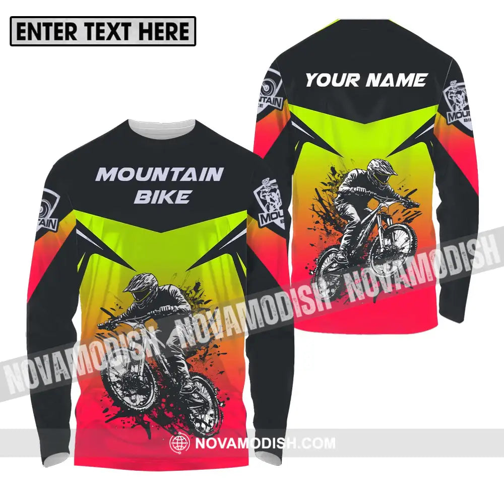 Unisex Shirt - Custom Name Mountain Bike Shirt For Player Three Color Long Sleeve Shirt / S T-shirt