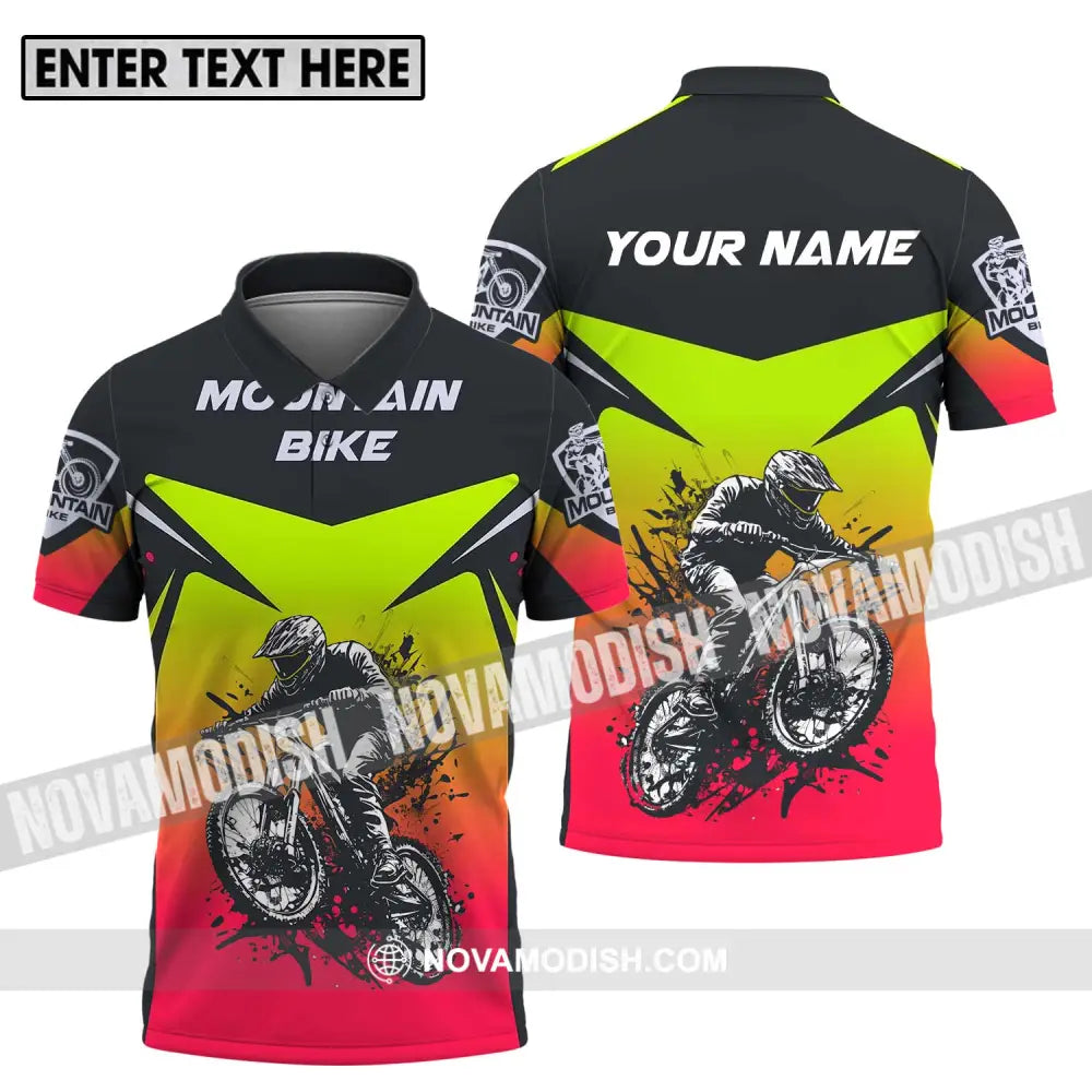 Unisex Shirt - Custom Name Mountain Bike Shirt For Player Three Color Polo Shirt / S T-shirt
