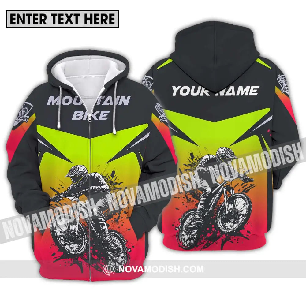 Unisex Shirt - Custom Name Mountain Bike Shirt For Player Three Color Zipper Hoodie / S T-shirt