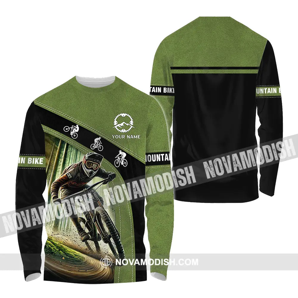 Unisex Shirt - Custom Name Mountain Bike Shirt Forest Mountain Bike Player Long Sleeve Shirt / S T-shirt