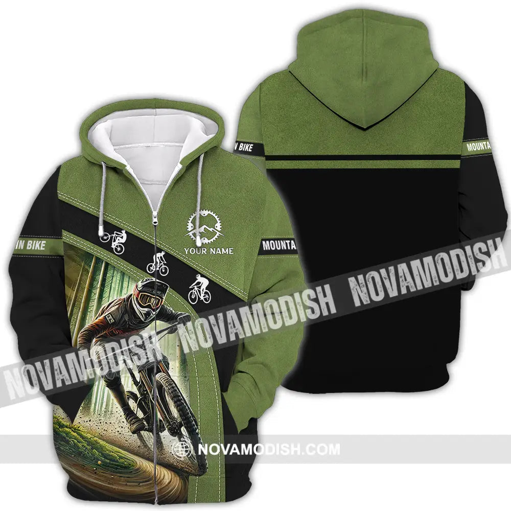 Unisex Shirt - Custom Name Mountain Bike Shirt Forest Mountain Bike Player Zipper Hoodie / S T-shirt