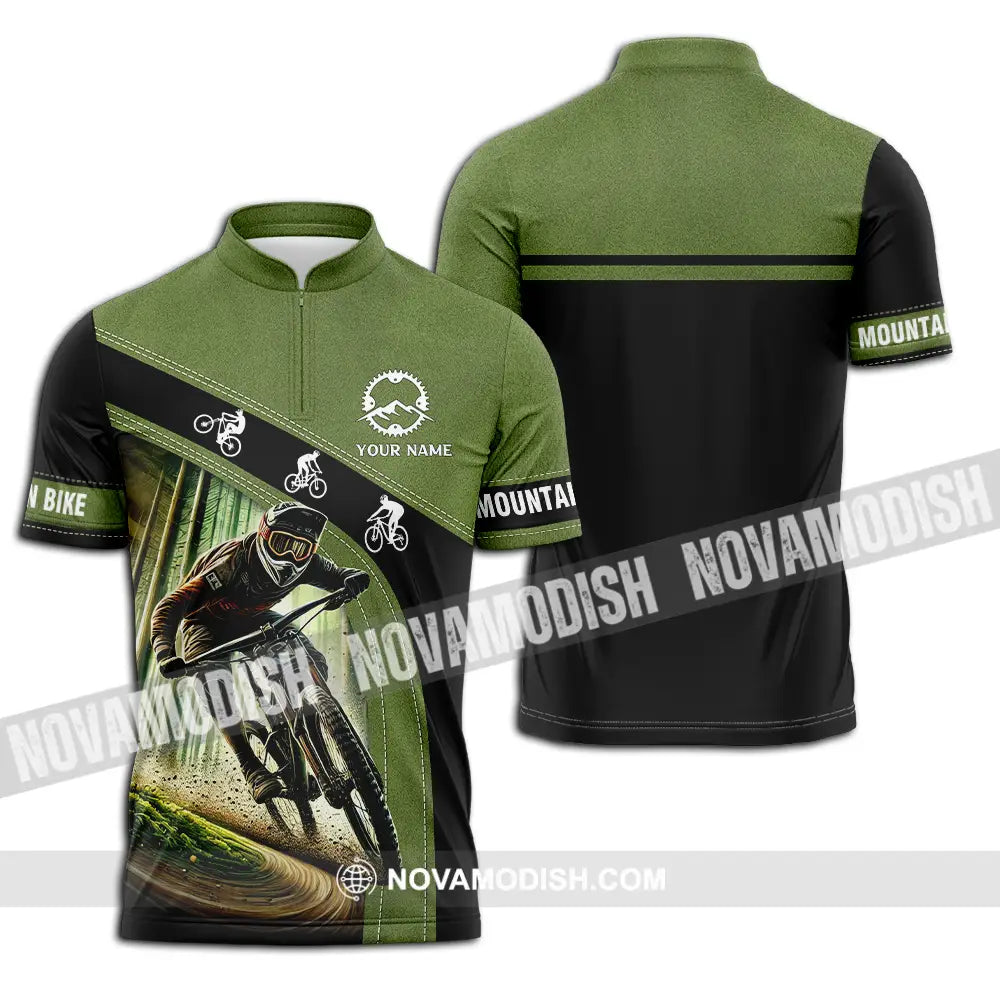 Unisex Shirt - Custom Name Mountain Bike Shirt Forest Mountain Bike Player Zipper Polo Shirt / S T-shirt