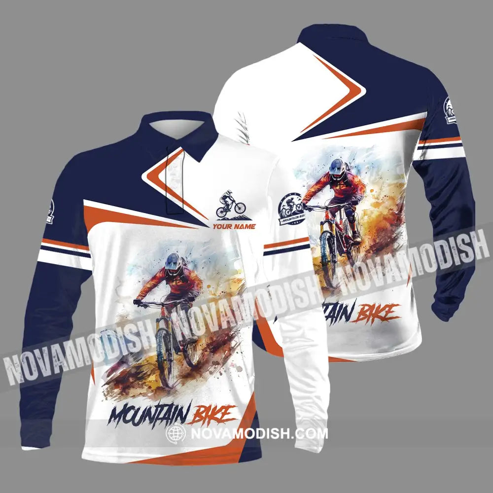 Unisex Shirt - Custom Name Mountain Bike Shirt Mountain Bike Player Long Sleeve Polo / S T-shirt