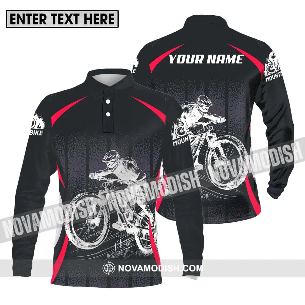 Unisex Shirt - Custom Name Mountain Bike Player Sport Shirt Long Sleeve Polo / S T-shirt